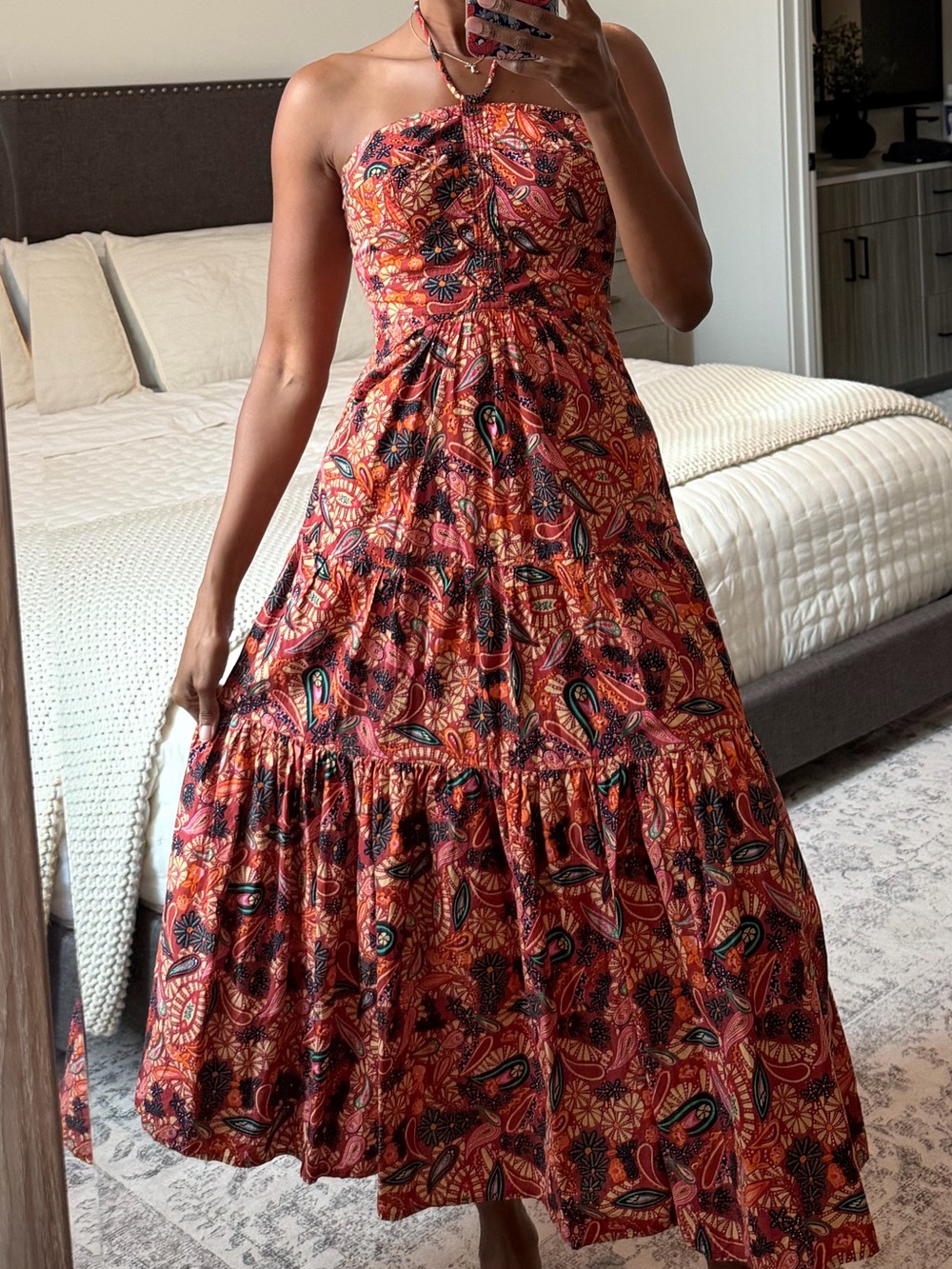 House of Harlow 1960 Strapless Paisley Maxi Dress in Red and Black